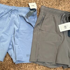 Abercrombie & Fitch Men’s Athletic Shorts — Light Blue & Gray